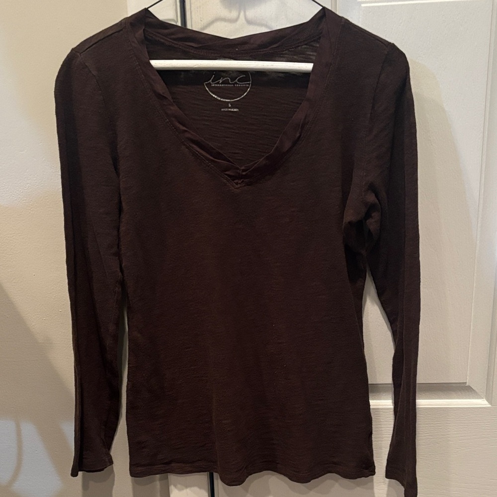 INC International Concepts Women's Dark Brown Long Sleeve Top